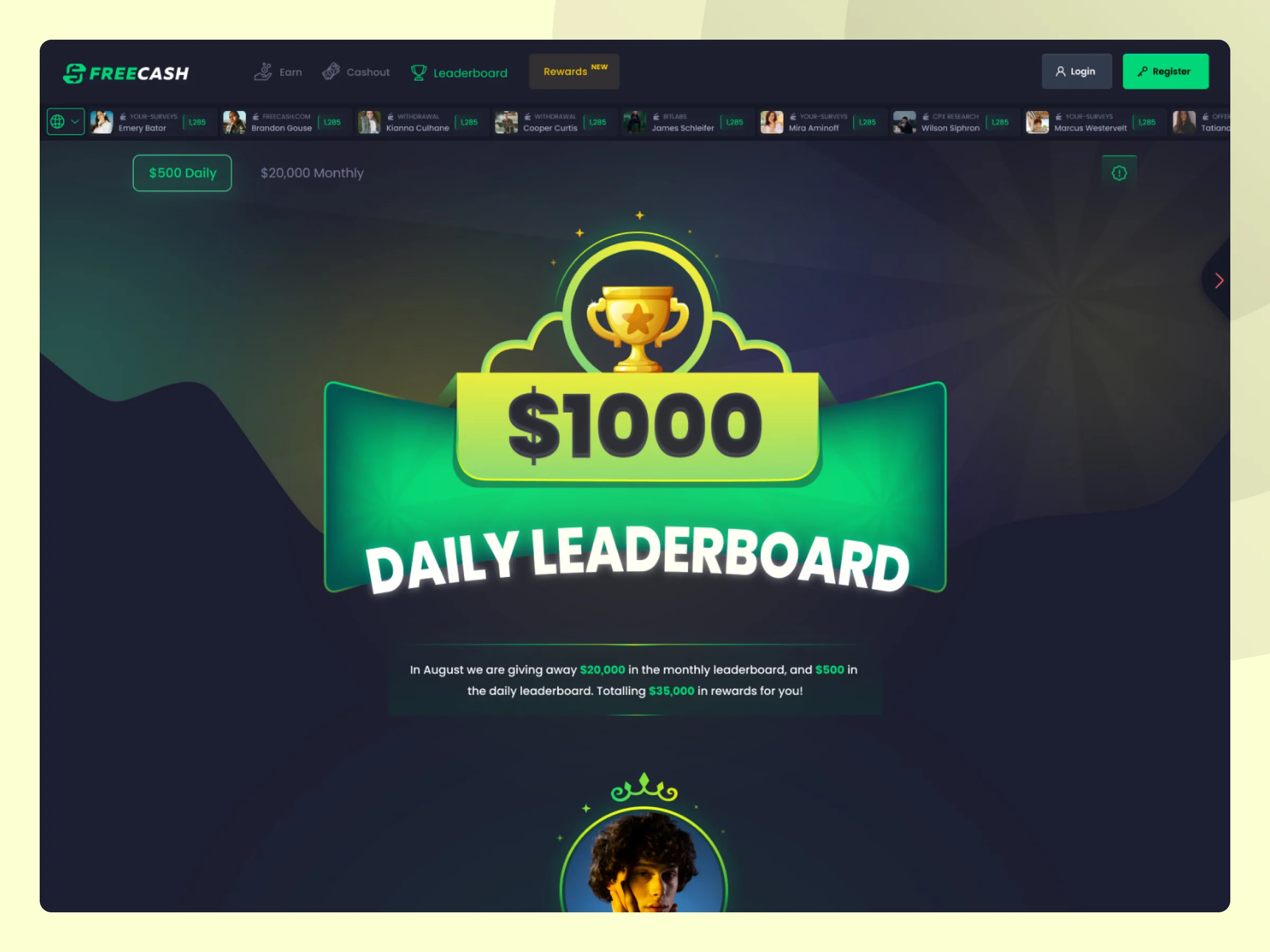 Freecash – Daily Leaderboard Design