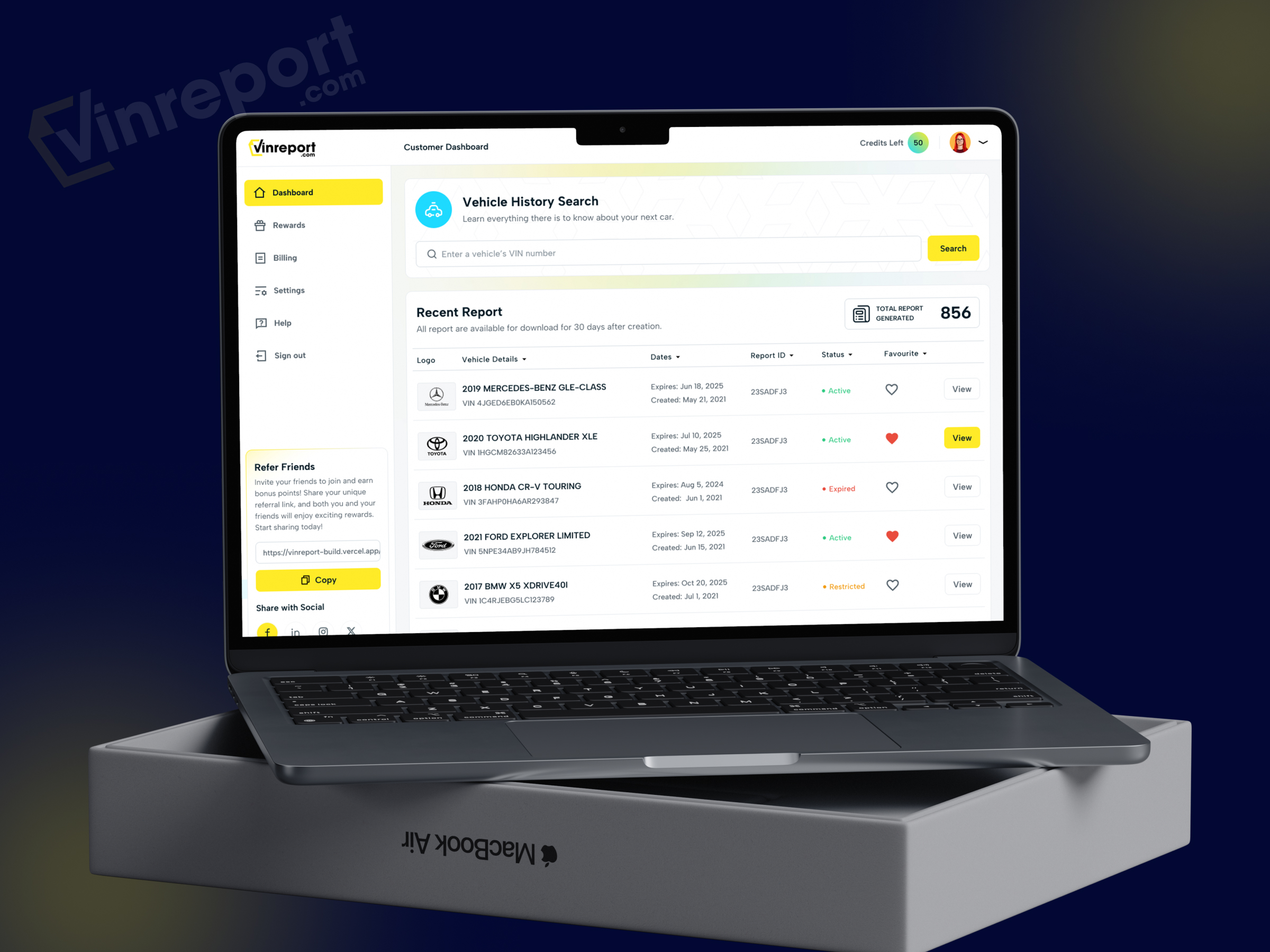 Vehicle History Report Dashboard | VIN Lookup & Automotive Analytics