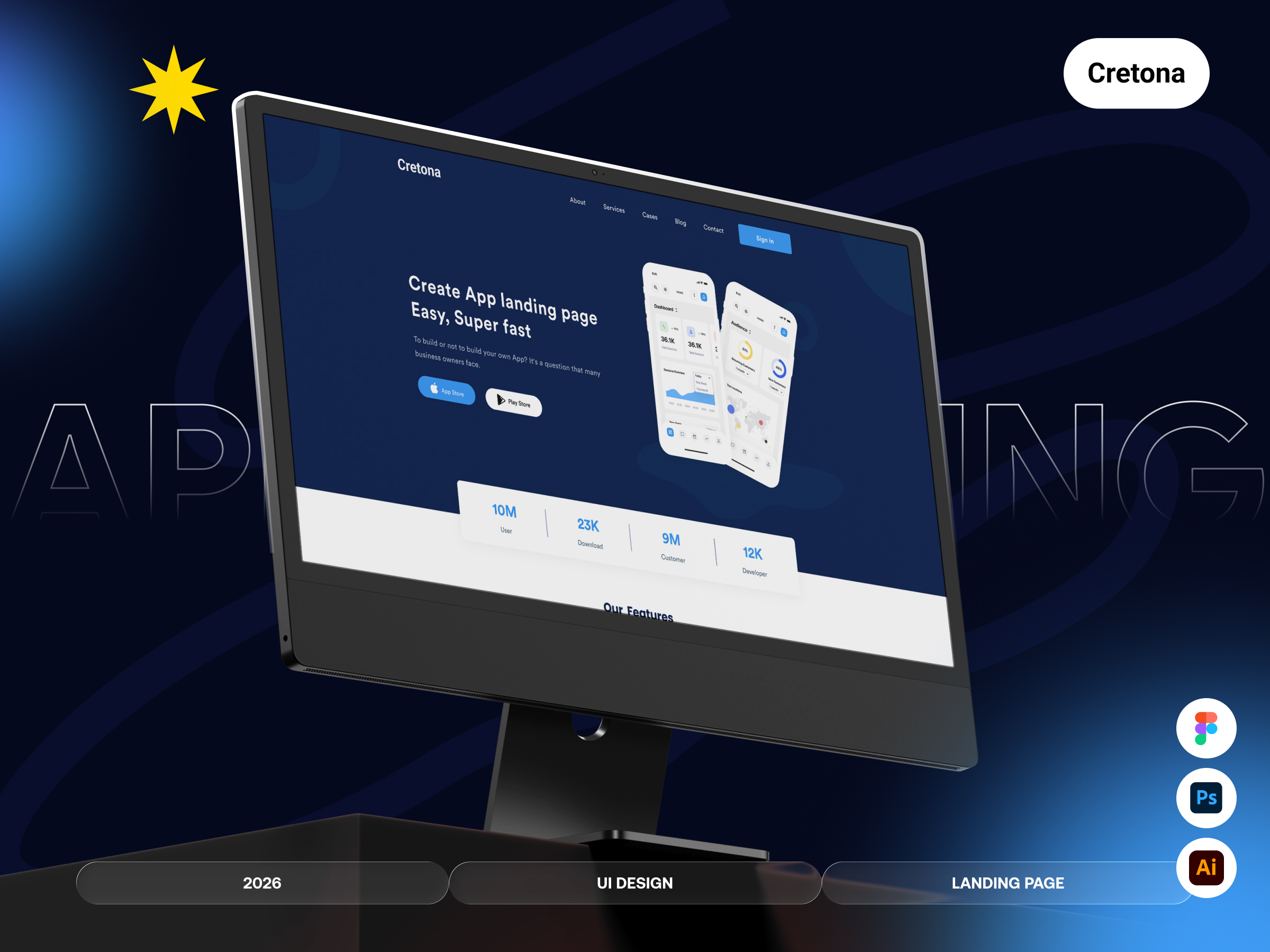 Cretona – App Landing Page | Crypto Investment | UI/UX Design