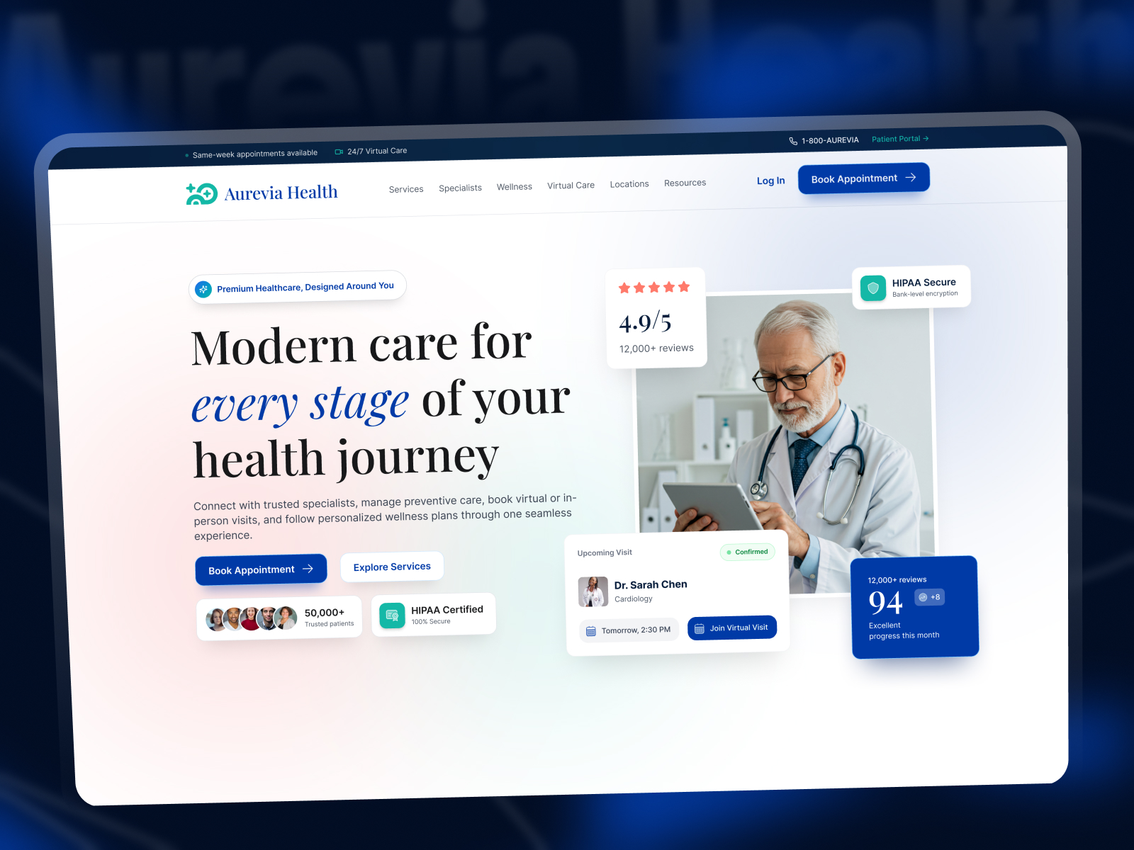 Aurevia Health — Modern Healthcare Website UI/UX Design